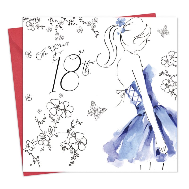Twizler 18th Birthday Card for Her with Crystal Finish & Watercolour Effect - 18 Year Old - Age 18 Birthday Card - Female Birthday Card - Womens Birthday Card - Teenage Birthday Card - Image 1